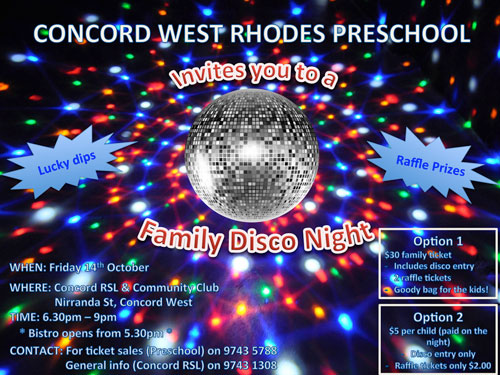 Concord West Rhodes Pre School Kids Disco